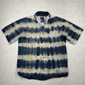 Kavu Button Up Hawaiian Tie Dye Shirt Outdoors Short Sleeve Blue Men's Size M